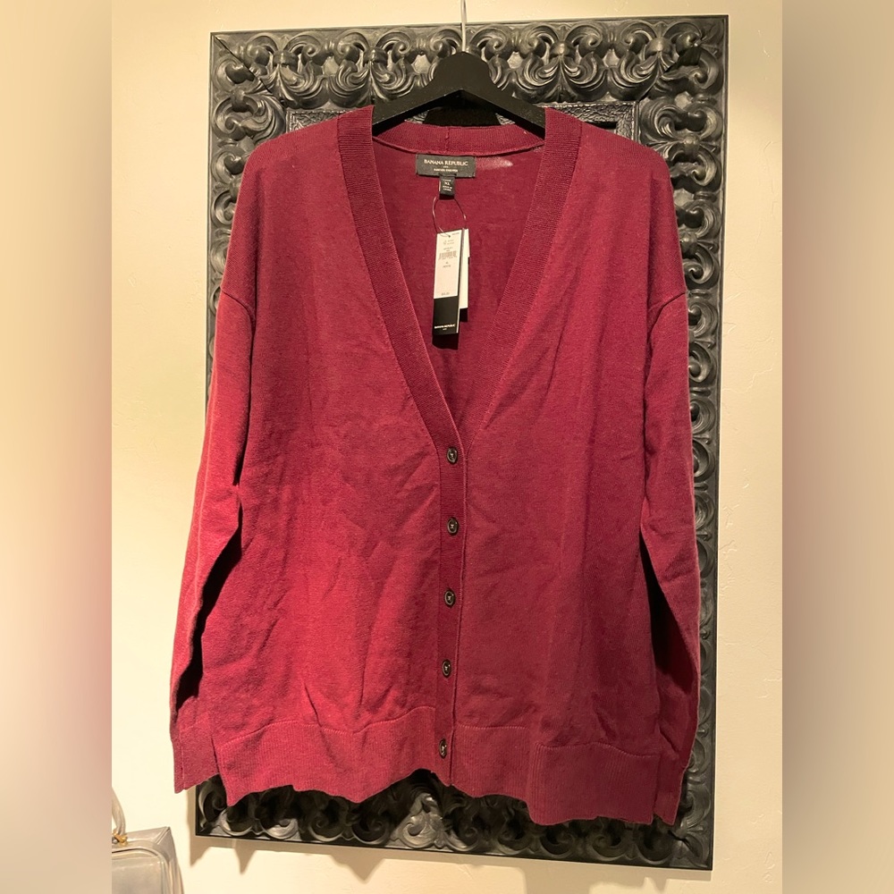 Brand NEW Banana Republic Forever Cardigan in Maroon and Green XL Petite